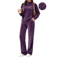 thumbnail image 1 of UVN Velour Outfit Set for Women 2 Piece Lounge Sets Casual Full Zip Top and Wide Leg Pants Ladies Fall Tracksuit with Pocket, 1 of 11