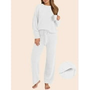 UVN Winter Pajama for Women Sweater Set Ladies Crewneck Tops and Long Pants Warm 2 Piece Loungewear