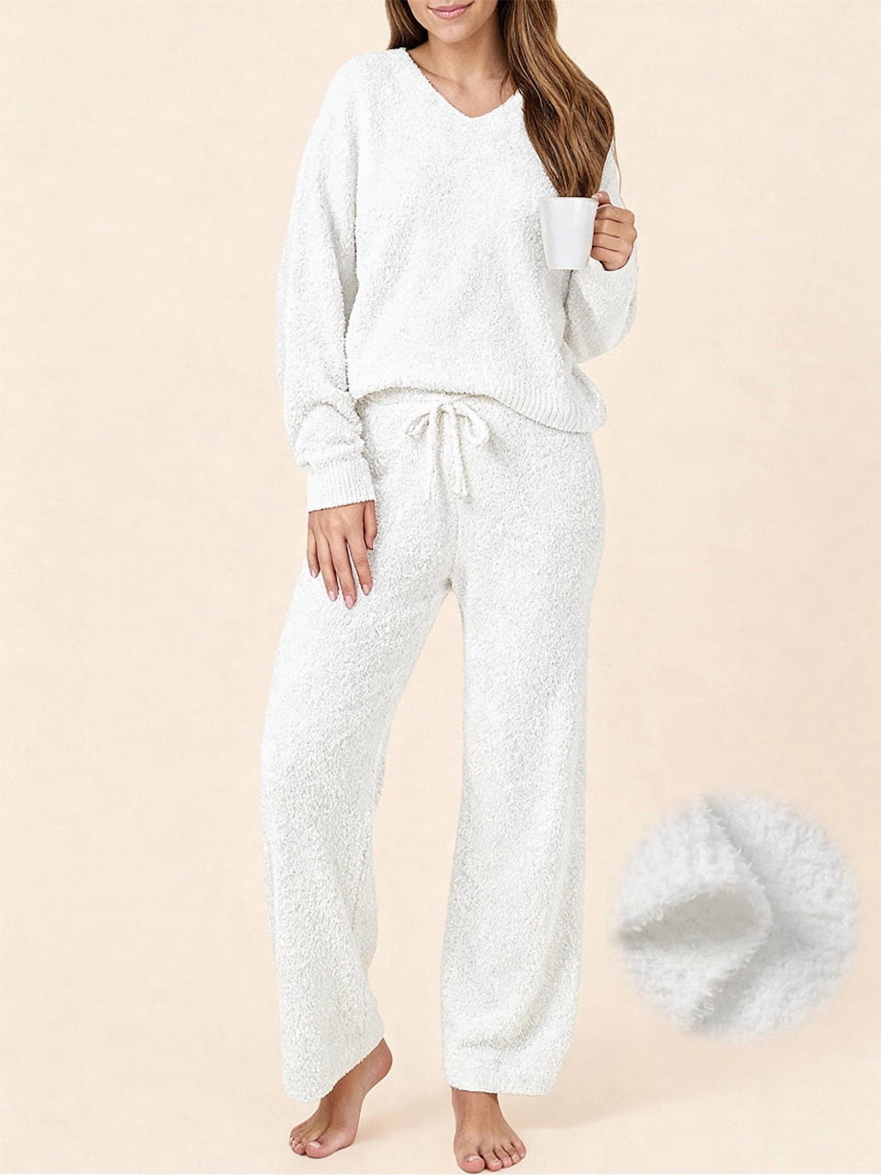 Walmart Black Friday Deals 2025 UVN Winter Pajama for Women Sweater Set Ladies V neck Tops and Long Pants Warm 2 Piece Loungewear