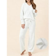 UVN Winter Pajama for Women Sweater Set Ladies V neck Tops and Long Pants Warm 2 Piece Loungewear