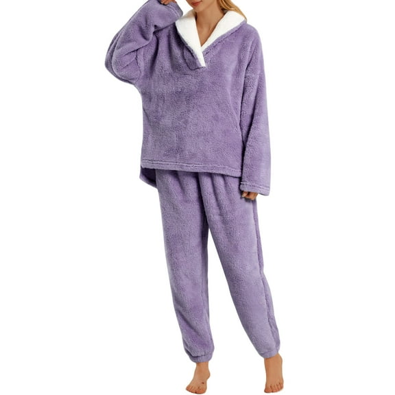 UVN Winter Pajamas for Women Fuzzy Loungewear Sets Ladies Fleece Long Sleeve Tops and Long Pants 2 Piece Sleepwear