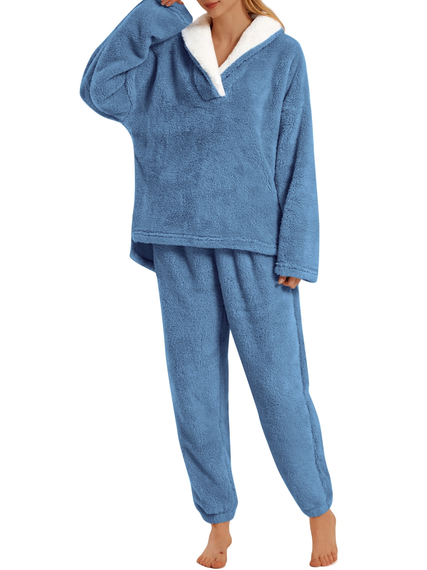Walmart savings: UVN Winter Pajamas for Women Fuzzy Loungewear Sets Ladies Fleece Long Sleeve Tops and Long Pants 2 Piece Sleepwear