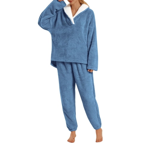 Winter Pajamas for Women Fuzzy Loungewear Sets Ladies Fleece Long Sleeve Tops and Long Pants 2 Piece Sleepwear