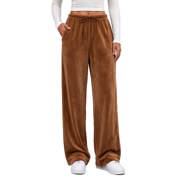 UVN Winter Velour Sweatpants for Women Straight Leg Elastic Elastic Waist Fall Dressy Pants Ladies Casual Lounge Pants with Pockets