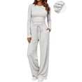 thumbnail image 1 of UVN Winter Womens 2 Piece Outfit Sets Ruched Long Sleeve Top and Wide Leg Pants Casual Loungewear Ladies Workout Sets, 1 of 13