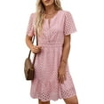 thumbnail image 1 of UVN Women Dress Summer Short Sleeve V Neck Dress Ladies Caual A Line Hollow Out Lace Beach Dresses, 1 of 8