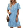 thumbnail image 1 of UVN Women Dress Summer Short Sleeve V Neck Dress Ladies Caual A Line Hollow Out Lace Beach Dresses, 1 of 8
