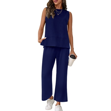 UVN Women Outfits Sets Summer 2 Piece Sets Casual Sweatsuits Sleeveless Tops and Pants Lounge Sets