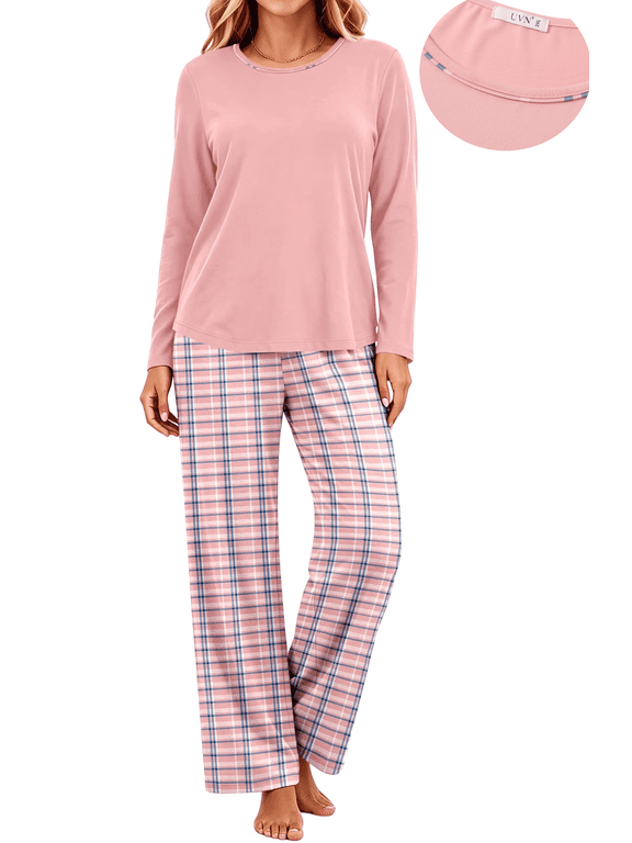Women Pajamas Sets Long Sleeve 2 Piece Lounge Set Casual Crewneck Sleepwear Tops and Long Printed Pants Soft Pjs Outfits with Pockets