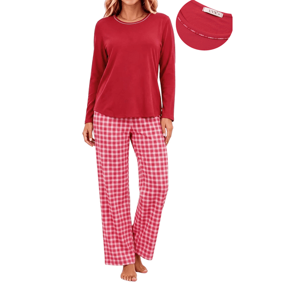 UVN Women Pajamas Sets Long Sleeve 2 Piece Lounge Set Casual Crewneck Sleepwear Tops and Long Printed Pants Soft Pjs Outfits with Pockets