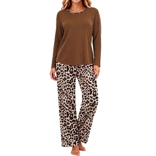 UVN Women Pajamas Sets Long Sleeve 2 Piece Lounge Set Casual Crewneck Sleepwear Tops and Long Printed Pants Soft Pjs Outfits with Pockets