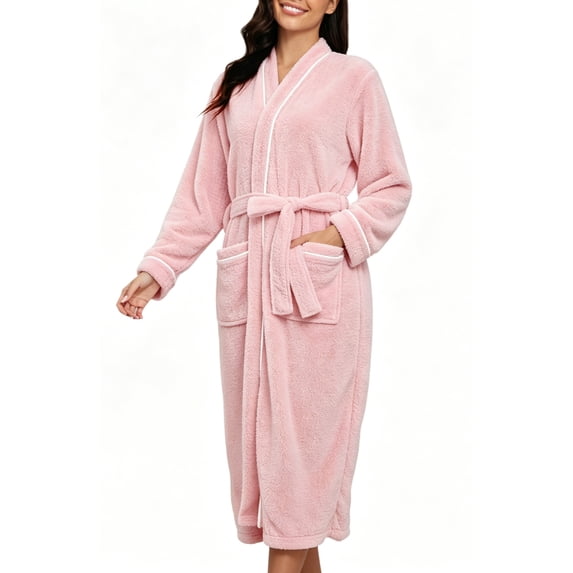 UVN Women Robes Winter Long Sleeve Bathrobe Plush Warm Premium Robe Soft Fluffy Sleepwear Nightgown with Pockets