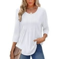 thumbnail image 1 of UVN Women Summer Blouses 3/4 Sleeves Loose Fit Shirts Ladies Pleated Crew Neck Tunic Tops, 1 of 10