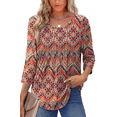 thumbnail image 1 of UVN Women Summer Blouses 3/4 Sleeves Loose Fit Shirts Ladies Pleated Crew Neck Tunic Tops, 1 of 10