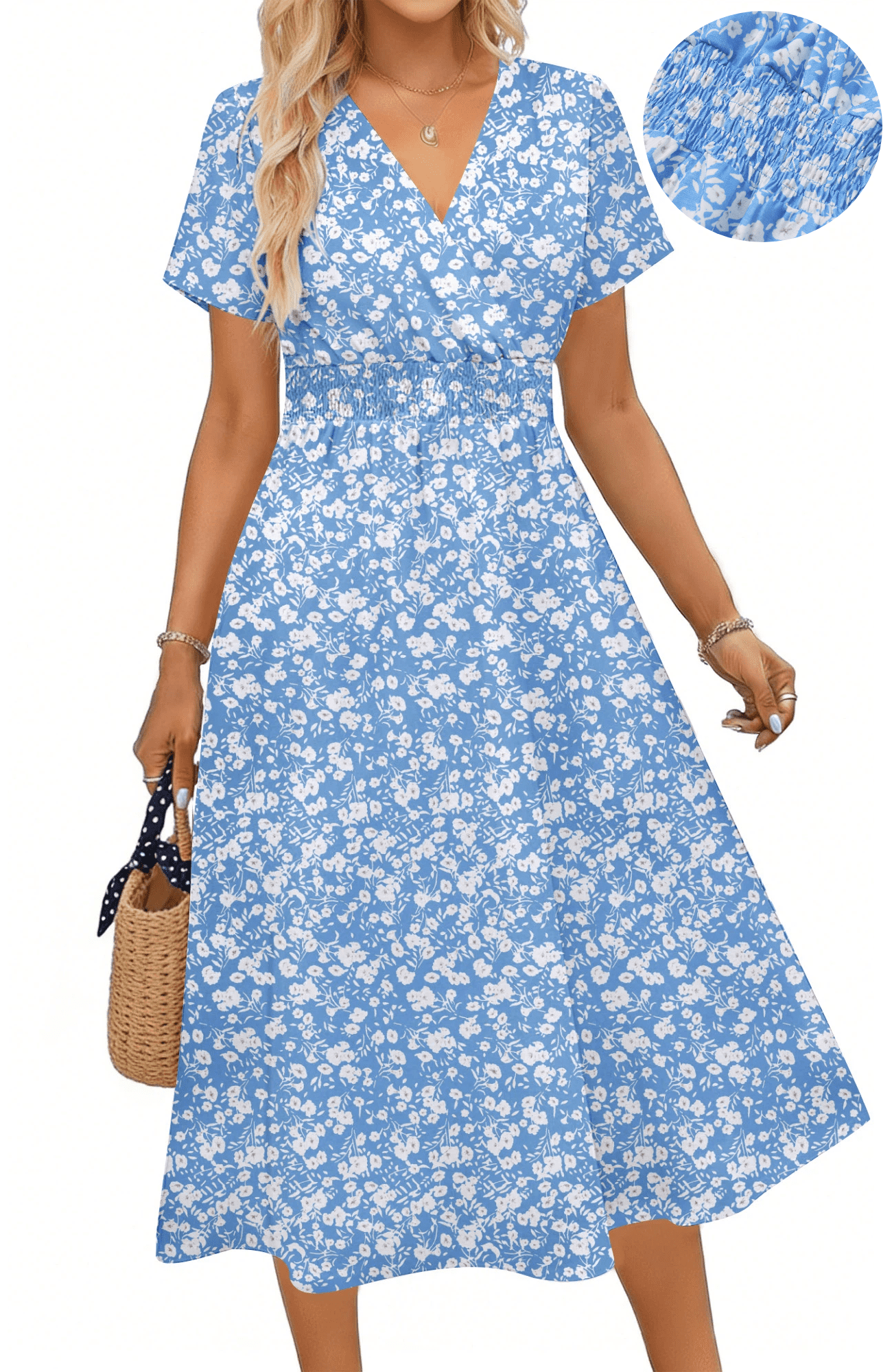embroidered dresses Edina Cotton Midi Dress in Pansy Embroidery White Style:EZ07707DN Luuvis Woman Light Blue luxury evening wear