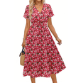 thumbnail image 1 of UVN Women Summer Dresses Short Sleeve V Neck A-Line Midi Dress Ladies Boho Beach Floral Print Sundress, 1 of 9
