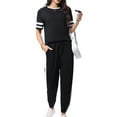 thumbnail image 1 of Shine Up Women Sweatsuits Casual 2 Piece Sets Striped Tracksuits Short Sleeve Summer T Shirts Long Jogger Sets Loose Activewear, 1 of 8