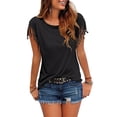 thumbnail image 1 of UVN Women Tassel T Shirt Short Sleeve Tops Round Neck Shirts Casual Summer Tee, 1 of 4