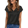thumbnail image 1 of UVN Women Tops Summer Cap Short Sleeve Blouses Ladies V Neck Silk Satin Business Casual Shirts, 1 of 9