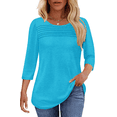 thumbnail image 1 of UVN Women Tunic Tops Summer 3/4 Length Sleeve Blouses Casual Crewneck Shirt Pleated Loose Tops, 1 of 9