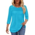 thumbnail image 1 of UVN Women Tunic Tops Summer 3/4 Length Sleeve Blouses Casual Crewneck Shirt Pleated Loose Tops, 1 of 8