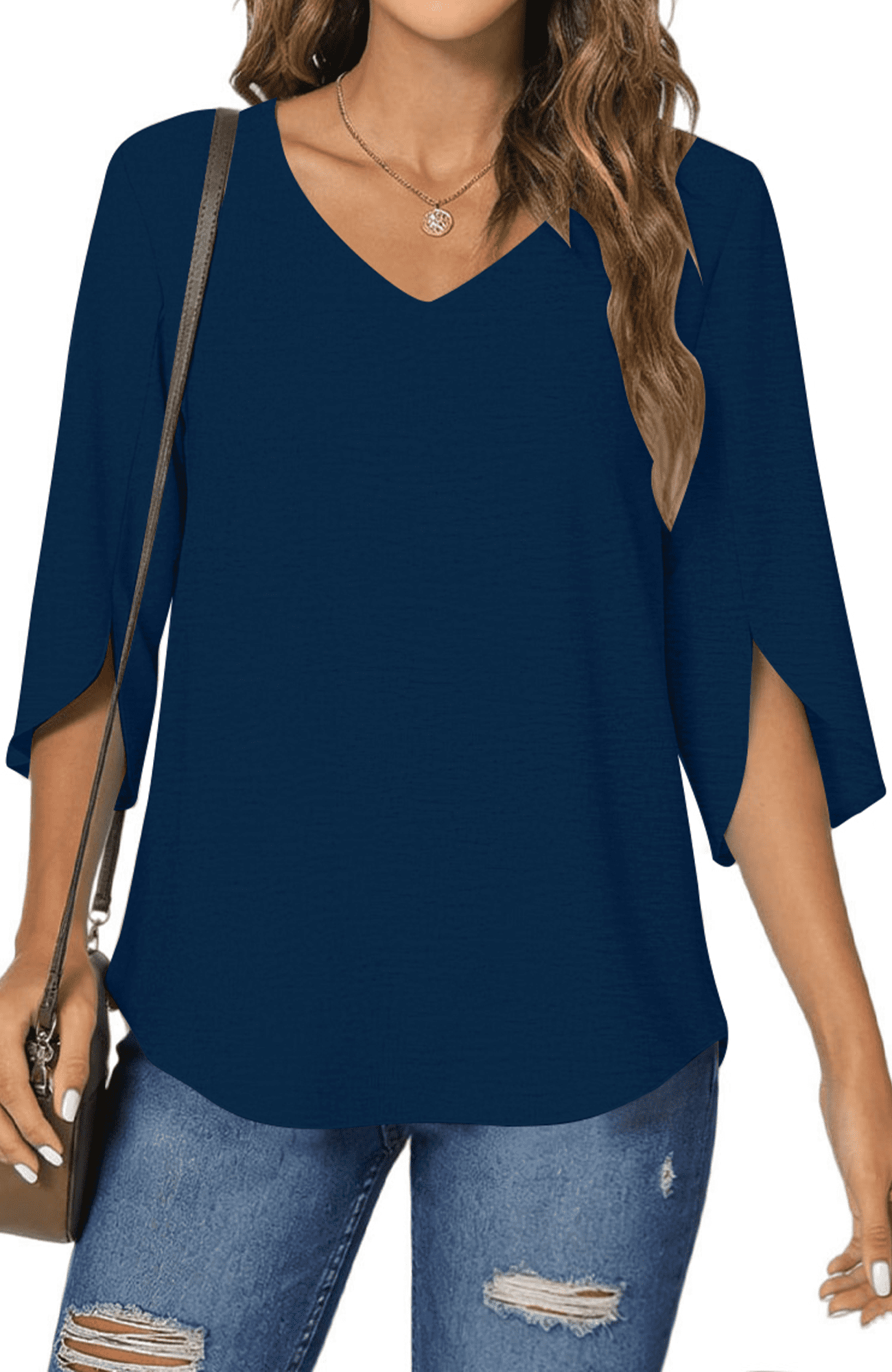 UVN Womens Blouses 3/4 Sleeve V Neck Summer Shirts for Women Chiffon ...