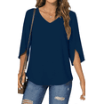 thumbnail image 1 of UVN Womens Blouses 3/4 Sleeve V Neck Summer Shirts for Women Chiffon Dressy Casual Tunic Tops, 1 of 9