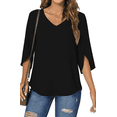 thumbnail image 1 of UVN Womens Blouses 3/4 Sleeve V Neck Summer Shirts for Women Chiffon Dressy Casual Tunic Tops, 1 of 9