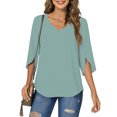 thumbnail image 1 of UVN Womens Blouses 3/4 Sleeve V Neck Summer Shirts for Women Chiffon Dressy Casual Tunic Tops, 1 of 4
