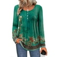 thumbnail image 1 of UVN Womens Blouses Long Sleeve Crew Neck Shirts Button Up Pleated Dressy Casual Tunic Tops, 1 of 7