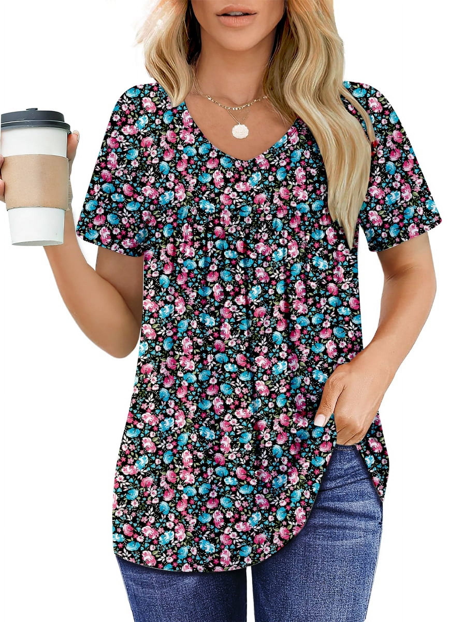 UVN Womens Blouses Summer V Neck Shirts Ladies Short Sleeve Casual ...