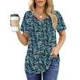 thumbnail image 1 of UVN Womens Blouses Summer V Neck Shirts Ladies Short Sleeve Casual Pleated Floral Tunic Tops, 1 of 9