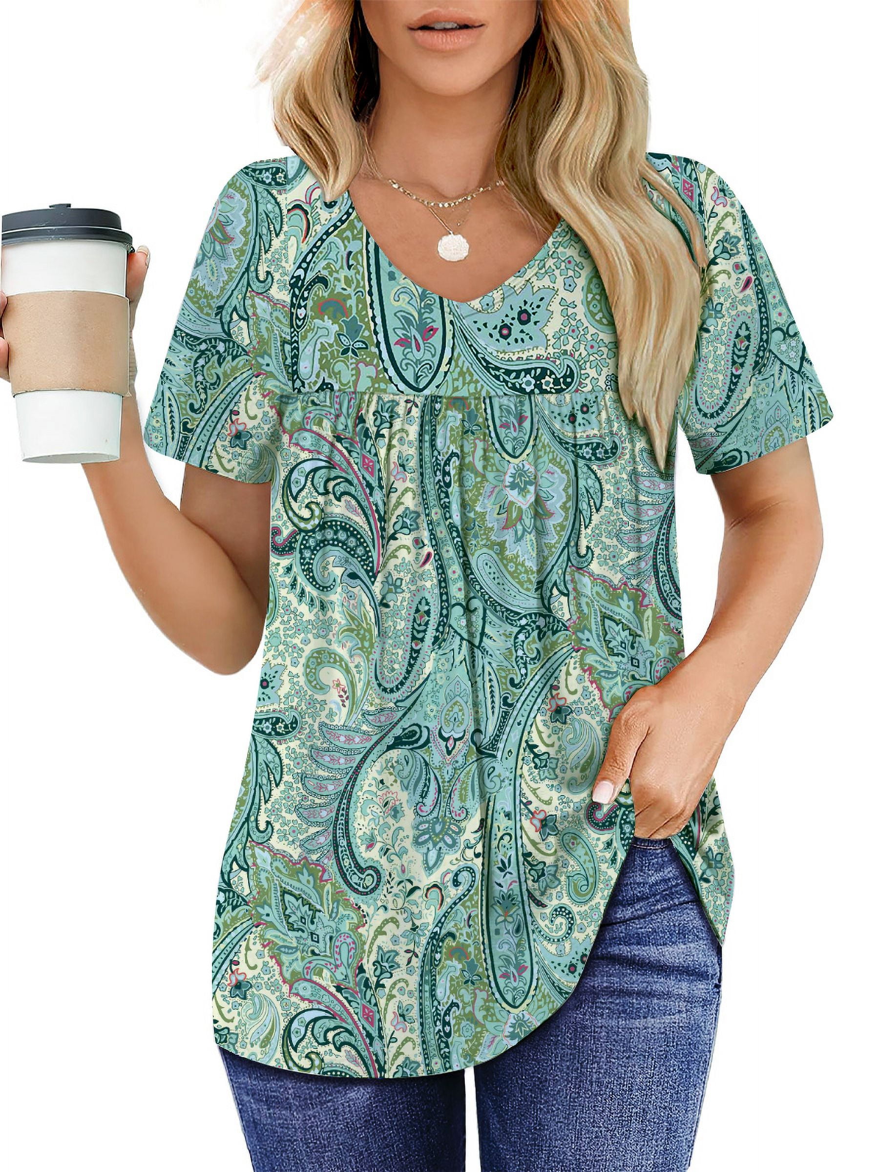 UVN Womens Blouses Summer V Neck Shirts Ladies Short Sleeve Casual ...