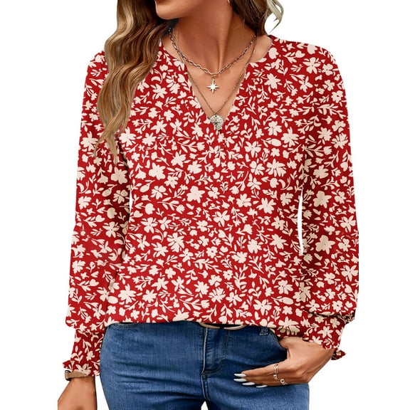 UVN Womens Fall Blouses Long Sleeve V neck Shirts Dressy Casual Smocked Cuffs Tunic Tops