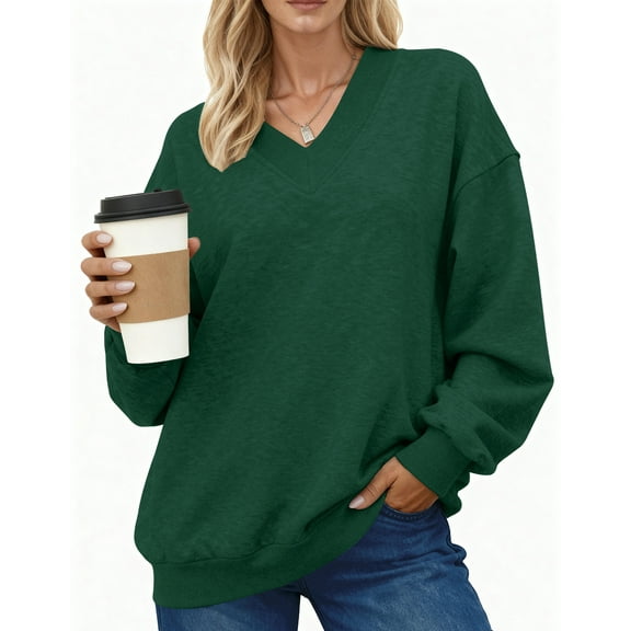 UVN Womens Oversized Sweatshirts Fall Winter Long Sleeve V Neck Hoodies Ladies Casual Loose Pullover Clothes