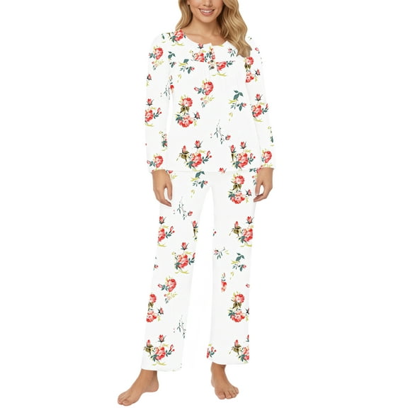 UVN Womens Pajama Sets Long Sleeve Crewneck Tops and Long Pajama Pants 2 Piece Lounge Set Sleepwear Fall Oufits Loungewear