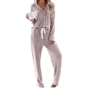 UVN Womens Pajama Sets Long Sleeve Top and Long Pants Soft Pjs Sleepwear Ladies Button Down Lounge Set