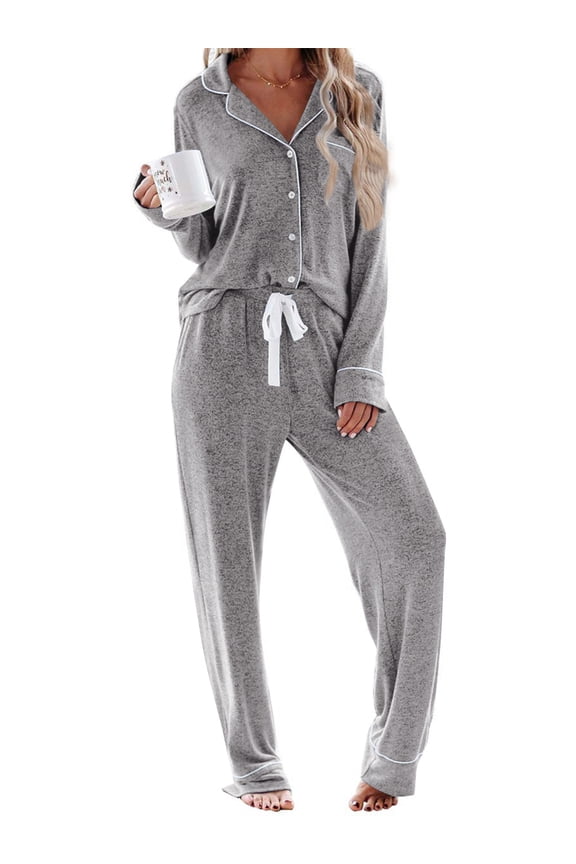 Womens Pajama Sets Long Sleeve Top and Long Pants Soft Pjs Sleepwear Ladies Button Down Lounge Set