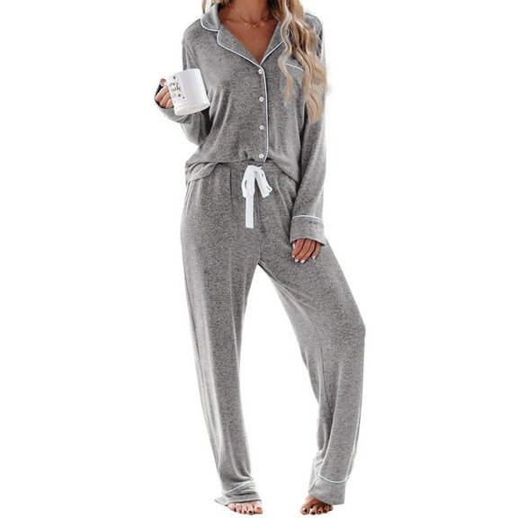 UVN Womens Pajama Sets Long Sleeve Top and Long Pants Soft Pjs Sleepwear Ladies Button Down Lounge Set