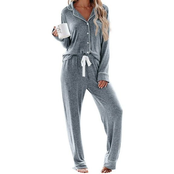 UVN Womens Pajama Sets Long Sleeve Top and Long Pants Soft Pjs Sleepwear Ladies Button Down Lounge Set