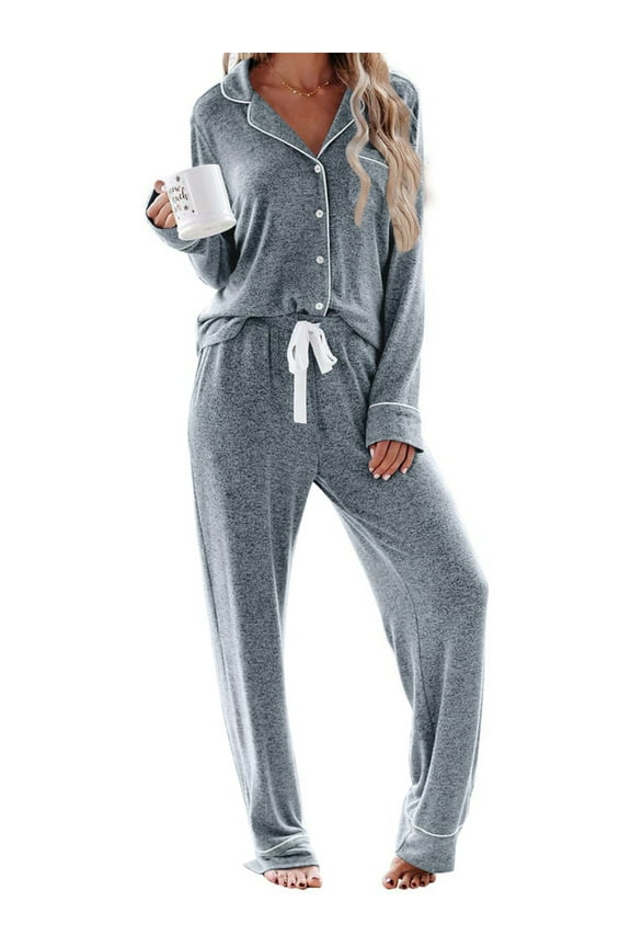 Womens Pajama Sets Long Sleeve Top and Long Pants Soft Pjs Sleepwear Ladies Button Down Lounge Set