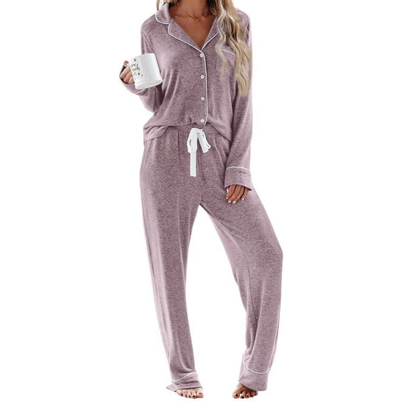 UVN Womens Pajama Sets Long Sleeve Top and Long Pants Soft Pjs Sleepwear Ladies Button Down Lounge Set