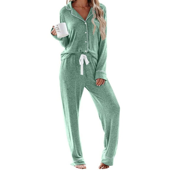 UVN Womens Pajama Sets Long Sleeve Top and Long Pants Soft Pjs Sleepwear Ladies Button Down Lounge Set