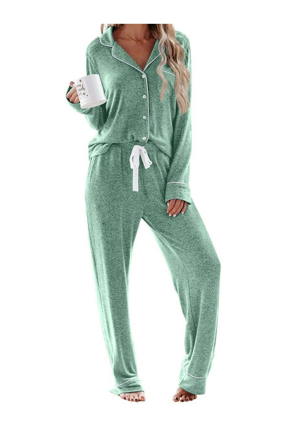 Womens Pajama Sets Long Sleeve Top and Long Pants Soft Pjs Sleepwear Ladies Button Down Lounge Set
