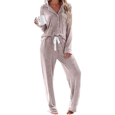 UVN Womens Pajama Sets Long Sleeve Top and Long Pants Soft Pjs Sleepwear Ladies Button Down Lounge Set
