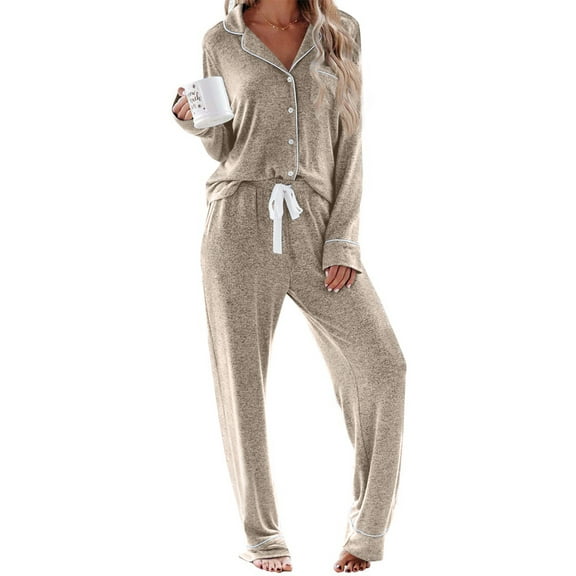 UVN Womens Pajama Sets Long Sleeve Top and Long Pants Soft Pjs Sleepwear Ladies Button Down Lounge Set