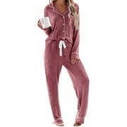 UVN Womens Pajama Sets Long Sleeve Top and Long Pants Soft Pjs Sleepwear Ladies Button Down Lounge Set