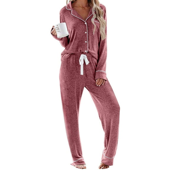 UVN Womens Pajama Sets Long Sleeve Top and Long Pants Soft Pjs Sleepwear Ladies Button Down Lounge Set