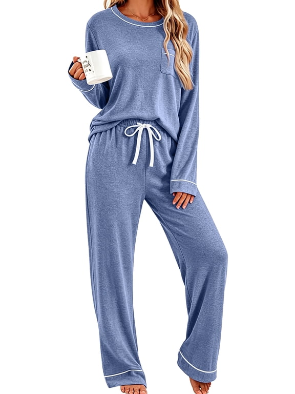 Womens Pajama Sets Long Sleeve Tops and Pants 2 Piece Outfits Fall Casual Sleepwear Nightwear Soft Pjs Lounge Sets