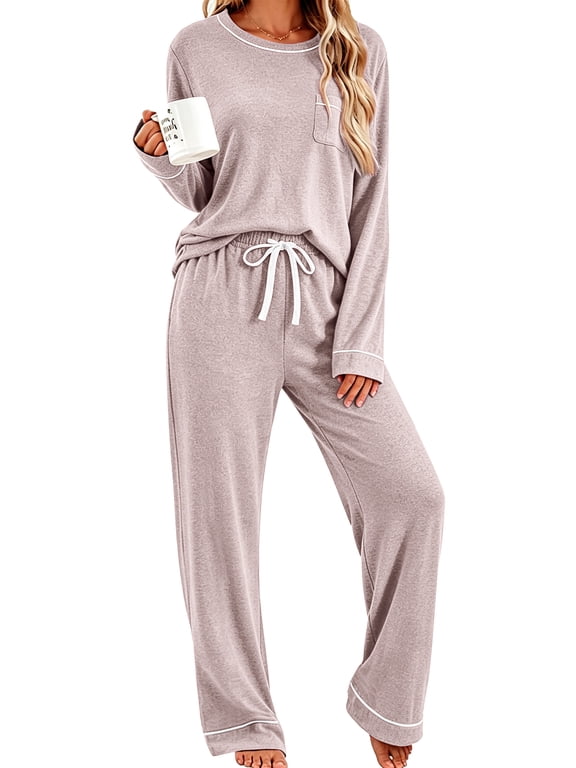 Womens Pajama Sets Long Sleeve Tops and Pants 2 Piece Outfits Fall Casual Sleepwear Nightwear Soft Pjs Lounge Sets
